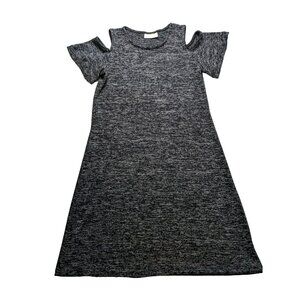 Bobbie Brooks Dress Womens Small Knit Gray Black Melange Cold Shoulder Casual